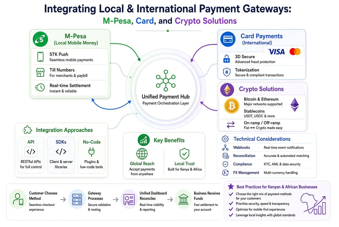 Integrating Local & International Payment Gateways: M-Pesa, Card, and Crypto Solutions